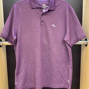 TOMMY BAHAMA Men's Polo Shirt Purple/White Striped Size S NEW